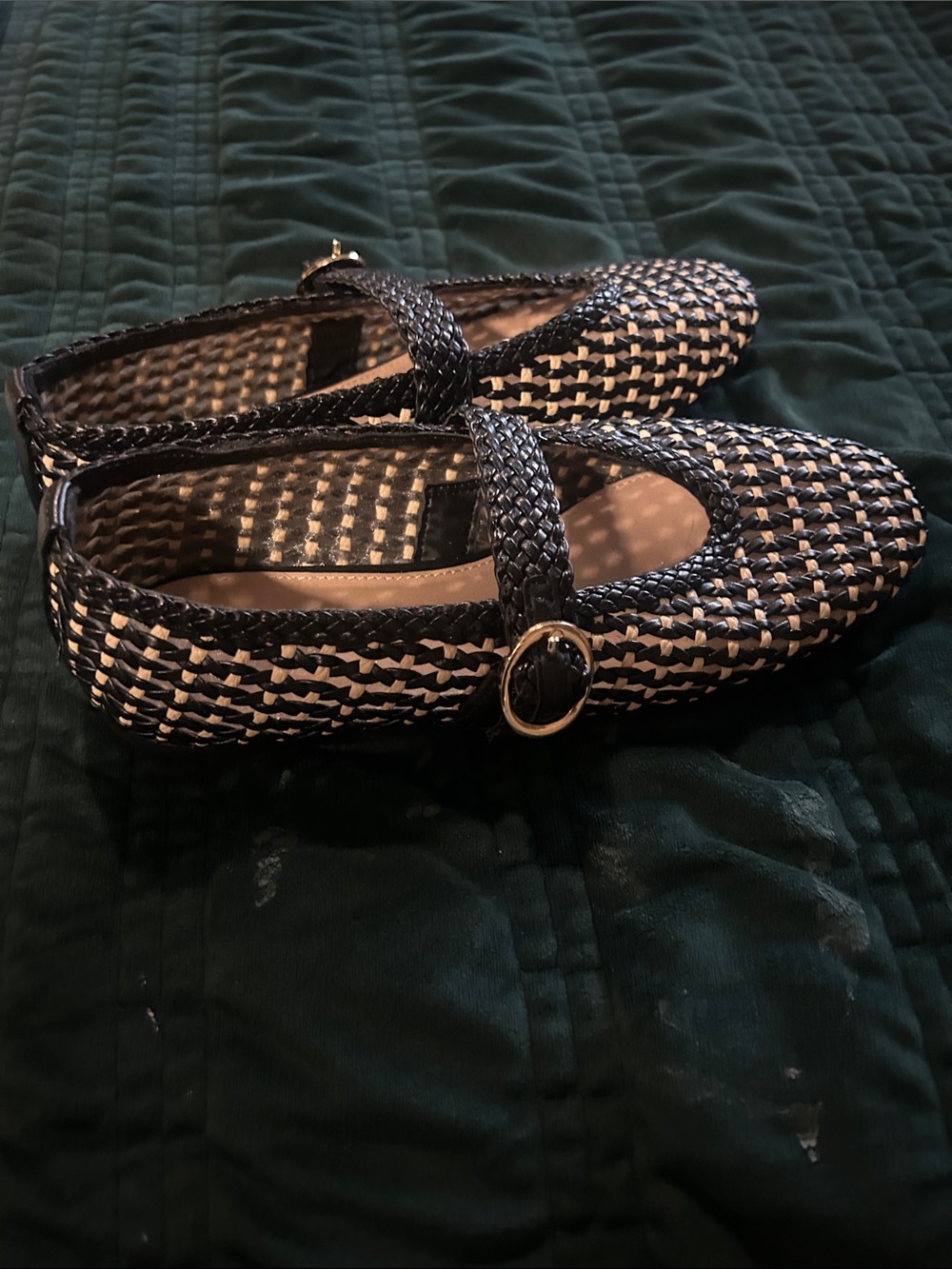 Universal Thread Black and Cream Woven Mary Jane Flats